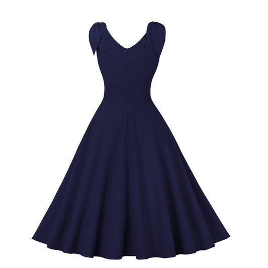 Fashion Women Fresh Pleated Waist Cinching Temperament Big Swing Dress