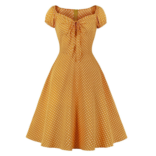 Women Vintage 1950s Dress Square Neck A-line Polka Dot Rockabilly Swing Evening Party Cocktail Dresses